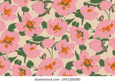 Abstract floral seamless pattern. Bright colors, gouache painting.hand drawn, not AI