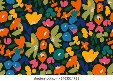 Abstract floral seamless pattern. Bright colors, gouache painting.hand drawn, not AI