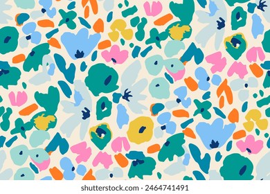 Abstraktes florales nahtloses Muster. Helle Farben, Gouache-Malerei. Handgezeichnet, keine KI