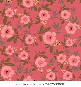 Abstract floral seamless pattern. Bright colors, painting on a light background. Cherry blossoms.