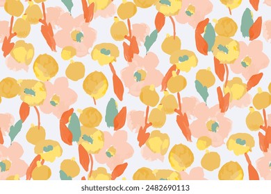 Abstractas patrón floral sin costuras. Colores brillantes, pintura gouache. dibujado a mano, no AI