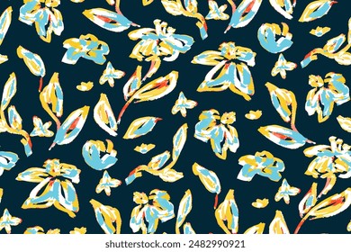 
Abstract floral seamless pattern. Bright colors, gouache painting.hand drawn, not AI