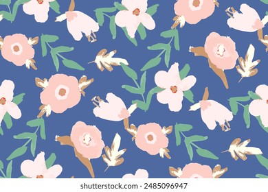 Abstract floral seamless pattern. Bright colors, gouache painting.hand drawn, not AI