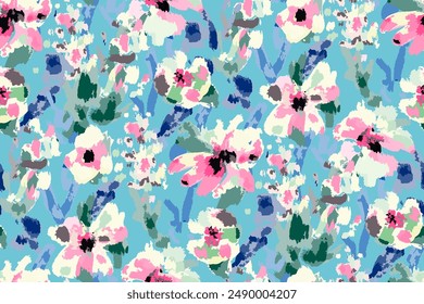 Abstractas patrón floral sin costuras. Colores brillantes, pintura gouache. dibujado a mano, no AI