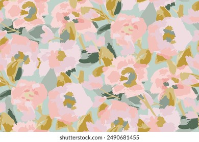 Abstract floral seamless pattern. Bright colors, gouache painting.hand drawn, not AI