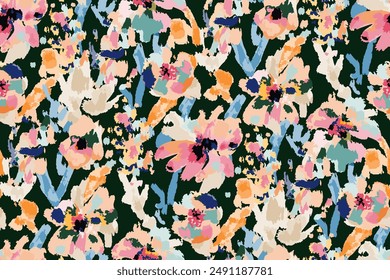 Abstract floral seamless pattern. Bright colors, gouache painting.hand drawn, not AI