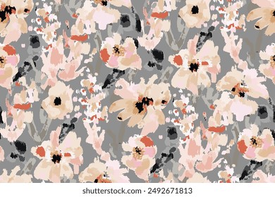 Abstract floral seamless pattern. Bright colors, gouache painting.hand drawn, not AI