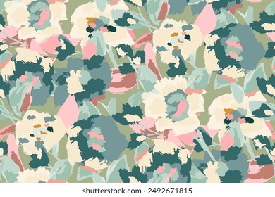 Abstract floral seamless pattern. Bright colors, gouache painting.hand drawn, not AI