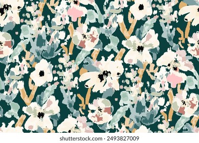 Abstract floral seamless pattern. Bright colors, gouache painting.hand drawn, not AI