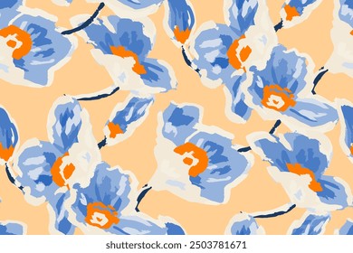 Abstractas patrón floral sin fisuras. Colores brillantes, pintura gouache. dibujado a mano, no AI