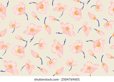 Abstract floral seamless pattern. Bright colors, gouache painting.hand drawn, not AI