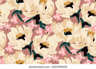 Abstract floral seamless pattern. Bright colors, gouache painting.hand drawn, not AI