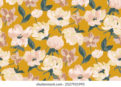 Abstract floral seamless pattern. Bright colors, gouache painting.hand drawn, not AI