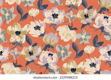 Abstract floral seamless pattern. Bright colors, gouache painting.hand drawn, not AI