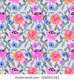 Abstract Floral Seamless pattern. Bright colors, painting on a light background.	
