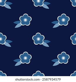 Abstract floral seamless pattern. Bright colors, painting on a navy blue background. Vector illustration