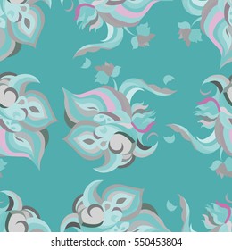 Abstract floral seamless pattern in bright blue colors