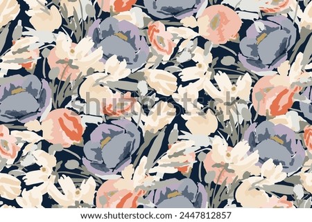 Abstract floral seamless pattern. Bright colors, gouache painting.hand drawn, not AI