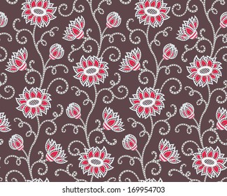 Abstract floral seamless pattern in brown and red colors. Vector illustration.