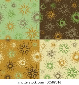 Abstract floral seamless pattern in browns and green. 6" repeat. Tiles are grouped on separate layers.