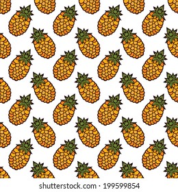 Abstract floral seamless pattern with cartoon pineapples. Fruits repeating background. Endless print texture. Fabric design. Wallpaper - vector