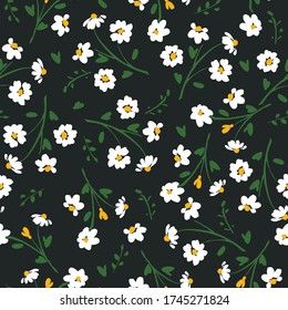 Abstract floral seamless pattern with chamomile. Trendy hand drawn textures. Modern abstract design for,paper, cover, fabric and other users