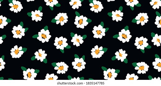 Abstract floral seamless pattern with chamomile. Trendy hand drawn textures. Modern abstract design for, paper, cover, fabric and other users