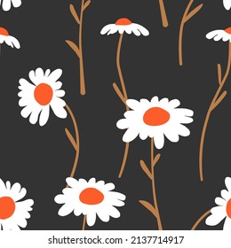 Abstract floral seamless pattern with chamomile. Trendy hand drawn textures. Modern abstract design.
