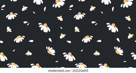 Abstract floral seamless pattern with chamomile. Trendy hand drawn textures. Modern abstract design for,paper, cover, fabric and other users