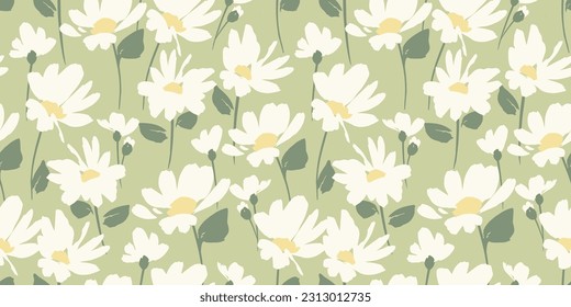 Abstract floral seamless pattern with chamomile. Trendy hand drawn textures. Modern abstract design for,paper, cover, fabric and other use