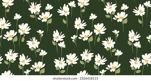 Abstract floral seamless pattern with chamomile. Trendy hand drawn textures. Modern abstract design for,paper, cover, fabric and other use