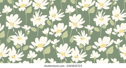 Abstract floral seamless pattern with chamomile. Trendy hand drawn textures. Modern abstract design for,paper, cover, fabric and other use