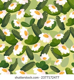 Abstract floral seamless pattern with chamomile. Trendy textures abstract design for paper, cover, fabric and other. Floral print, botanical background with pretty drawn plants. Vector illustration.
