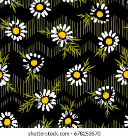 Abstract floral seamless pattern with chamomile. Trendy hand drawn textures. Modern abstract design for,paper, cover, fabric and other users