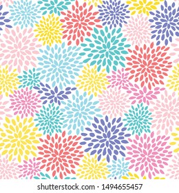 Abstract floral seamless pattern with colorful flower petals on white background. Cute hand drawn vector watercolor botanical texture, painting for textile print, wallpaper, wrapping paper, invitation