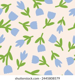 Abstract floral seamless pattern. Colorful botanical print. Groovy daisy flowers on a beige background. Pastel colors. Vector illustration