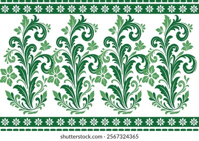 abstract floral seamless pattern with decorative border design, vintage botanical motifs, and ethnic geometric elements for fabric, textiles, wallpaper, and fashion apparel