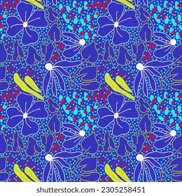 Abstract floral seamless pattern design. Hand drawn vector background with flowers and leaves. Trendy organic seamless pattern