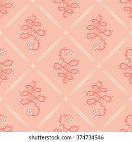 Abstract floral seamless pattern. Design element for wedding greeting card, valentines day invitation, honeymoon postcard. Vintage style, hand drawn pen and ink