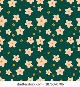 Abstract Floral Seamless Pattern. Ditsy style. Simple and Cute Seamless Pattern for fashion, wallpaper and print. Trendy color design.