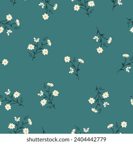 Abstract floral seamless pattern. ditsy print. vector flowers  on a green background