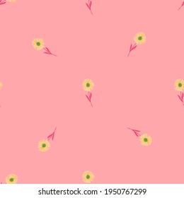 Resumen de patrón floral sin costuras con adorno de flores de crisantemo de doodle. Fondo rosa. Ilustración bursátil. Diseño vectorial para textiles, tela, giftwrap, papel pintado.
