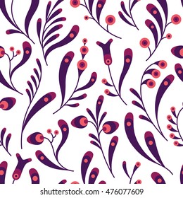 Abstract floral seamless pattern in doodle style on white background. Vector illustration.