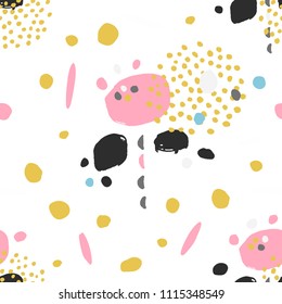 Abstract floral seamless pattern with dots and elements