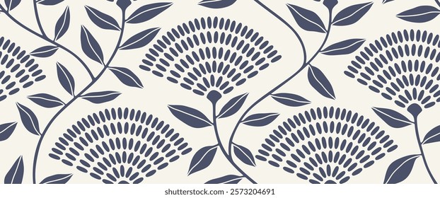 Abstract floral seamless pattern with dotted style. flower and leaves background. flora silhouette summer pattern modern vector style.
