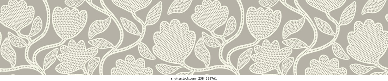 Abstract floral seamless pattern with dotted style. flower and leaves background. flora silhouette summer pattern modern vector style.