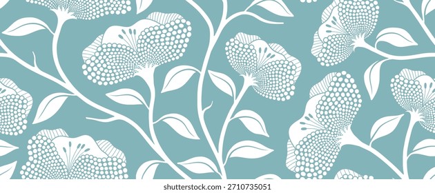 Abstractas patrón floral sin fisuras con estilo punteado. flor y hojas de fondo.	
