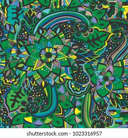 Abstract floral, seamless pattern. Drawn dudles. For meditation, soothing, textile