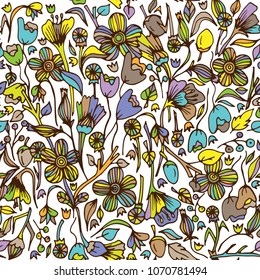 Abstract floral, seamless pattern. Drawn dudles. For meditation, soothing, textile