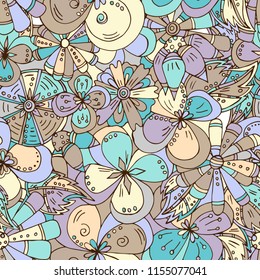 Abstract floral, seamless pattern. Drawn dudles. For meditation, soothing, textile